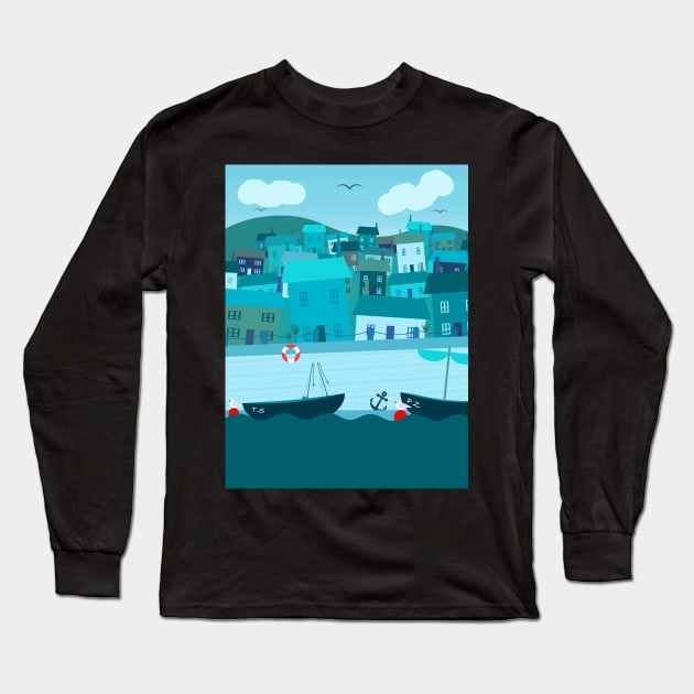 Harbour Scene Long Sleeve T-Shirt by MangoStudio